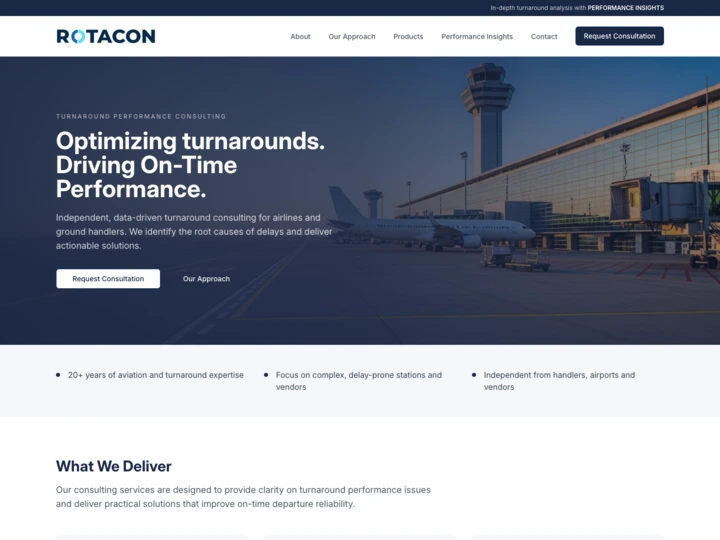 rotacon.aero Website für Turnaround Performance Consulting in der Luftfahrt